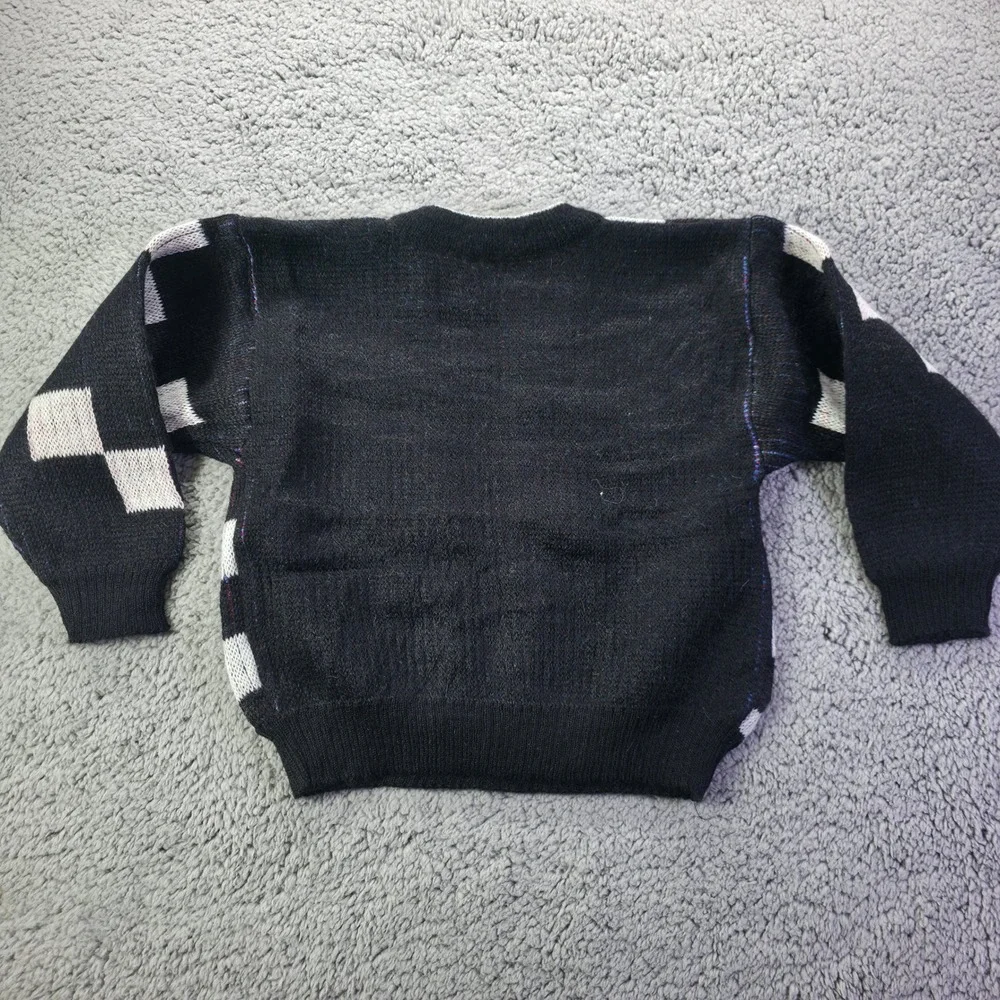Vintage Marese Kids Sweater 6A Made in France Checkered Geometric Wool Black